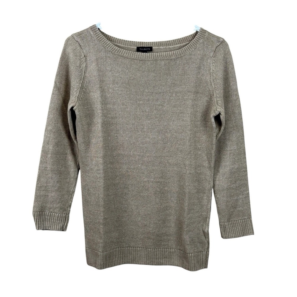 Talbots Sweater Womens Size‎ XS Tan 100% Linen Boatneck Beach EUC